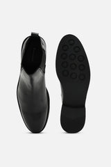 Men's Black Solid Leather Chelsea Boots