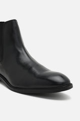 Men's Black Solid Leather Chelsea Boots