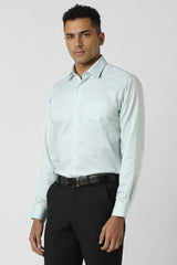 Men's Green Formal Textured Regular Fit Full Sleeves Shirt
