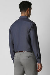 Men's Blue Formal Textured Regular Fit Full Sleeves Shirt