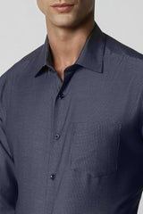 Men's Blue Formal Textured Regular Fit Full Sleeves Shirt