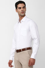 Men's White Formal Textured Regular Fit Full Sleeves Shirt