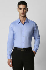 Men's Blue Formal Textured Regular Fit Full Sleeves Shirt