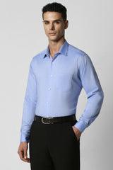 Men's Blue Formal Textured Regular Fit Full Sleeves Shirt