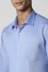 Men's Blue Formal Textured Regular Fit Full Sleeves Shirt