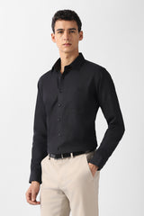 Men's Black Formal Textured Slim Fit Full Sleeves Shirt