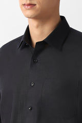 Men's Black Formal Textured Slim Fit Full Sleeves Shirt