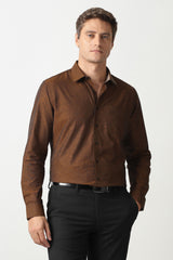 Men's Brown Formal Textured Slim Fit Full Sleeves Shirt