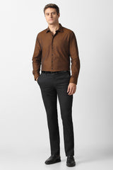 Men's Brown Formal Textured Slim Fit Full Sleeves Shirt