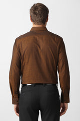 Men's Brown Formal Textured Slim Fit Full Sleeves Shirt