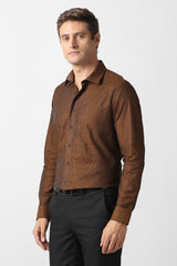 Men's Brown Formal Textured Slim Fit Full Sleeves Shirt