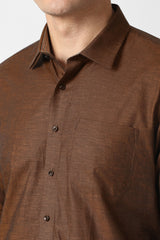 Men's Brown Formal Textured Slim Fit Full Sleeves Shirt
