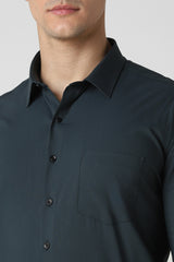 Men's Blue Work Slim Fit Solid Full Sleeves Shirt