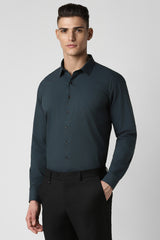 Men's Blue Work Slim Fit Solid Full Sleeves Shirt