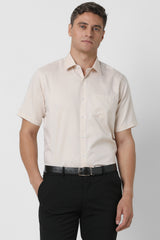 Men's Beige Formal Textured Regular Fit Half Sleeves Shirt