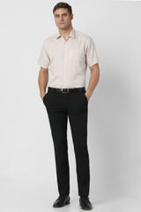 Men's Beige Formal Textured Regular Fit Half Sleeves Shirt