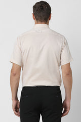 Men's Beige Formal Textured Regular Fit Half Sleeves Shirt