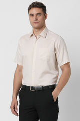 Men's Beige Formal Textured Regular Fit Half Sleeves Shirt