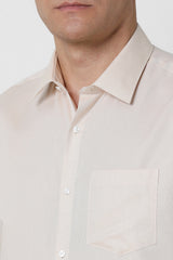 Men's Beige Formal Textured Regular Fit Half Sleeves Shirt