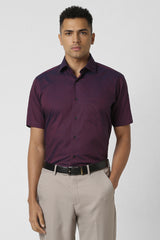Men's Purple Formal Textured Regular Fit Half Sleeves Shirt