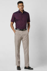 Men's Purple Formal Textured Regular Fit Half Sleeves Shirt