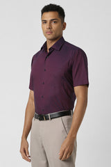 Men's Purple Formal Textured Regular Fit Half Sleeves Shirt