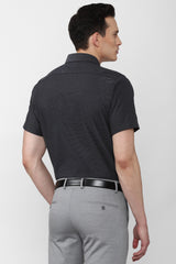 Men's Grey Formal Textured Regular Fit Half Sleeves Shirt