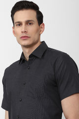 Men's Grey Formal Textured Regular Fit Half Sleeves Shirt