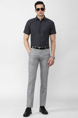 Men's Grey Formal Textured Regular Fit Half Sleeves Shirt