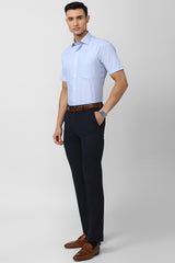 Men's Blue Formal Solid Regular Fit Half Sleeves Shirt