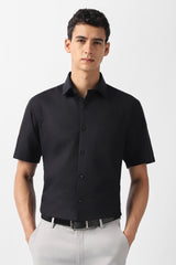 Men's Black Formal Textured Regular Fit Half Sleeves Shirt