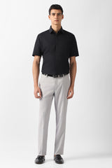 Men's Black Formal Textured Regular Fit Half Sleeves Shirt