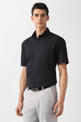 Men's Black Formal Textured Regular Fit Half Sleeves Shirt