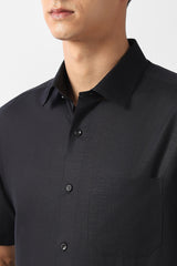 Men's Black Formal Textured Regular Fit Half Sleeves Shirt