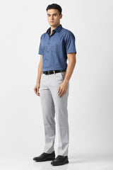 Men's Blue Formal Textured Regular Fit Half Sleeves Shirt