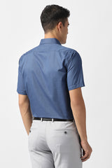 Men's Blue Formal Textured Regular Fit Half Sleeves Shirt
