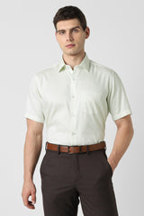 Men's Olive Formal Textured Regular Fit Half Sleeves Shirt