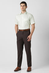 Men's Olive Formal Textured Regular Fit Half Sleeves Shirt