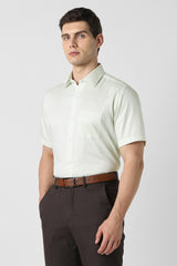Men's Olive Formal Textured Regular Fit Half Sleeves Shirt