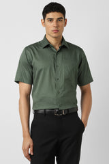 Men's Green Formal Printed Regular Fit Half Sleeves Shirt