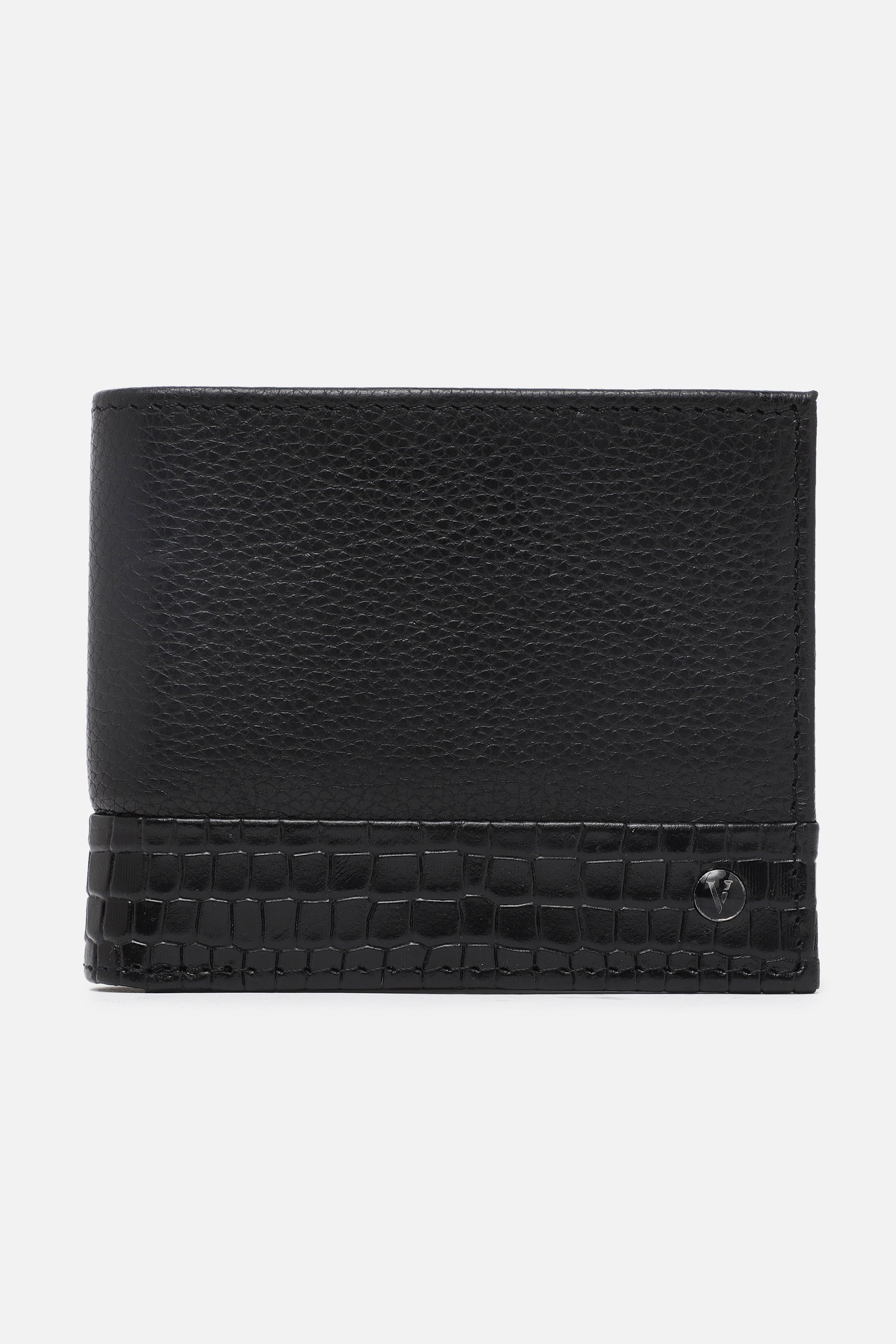 Men's Black Textured Bi-Fold Leather Wallet