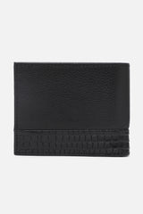 Men's Black Textured Bi-Fold Leather Wallet