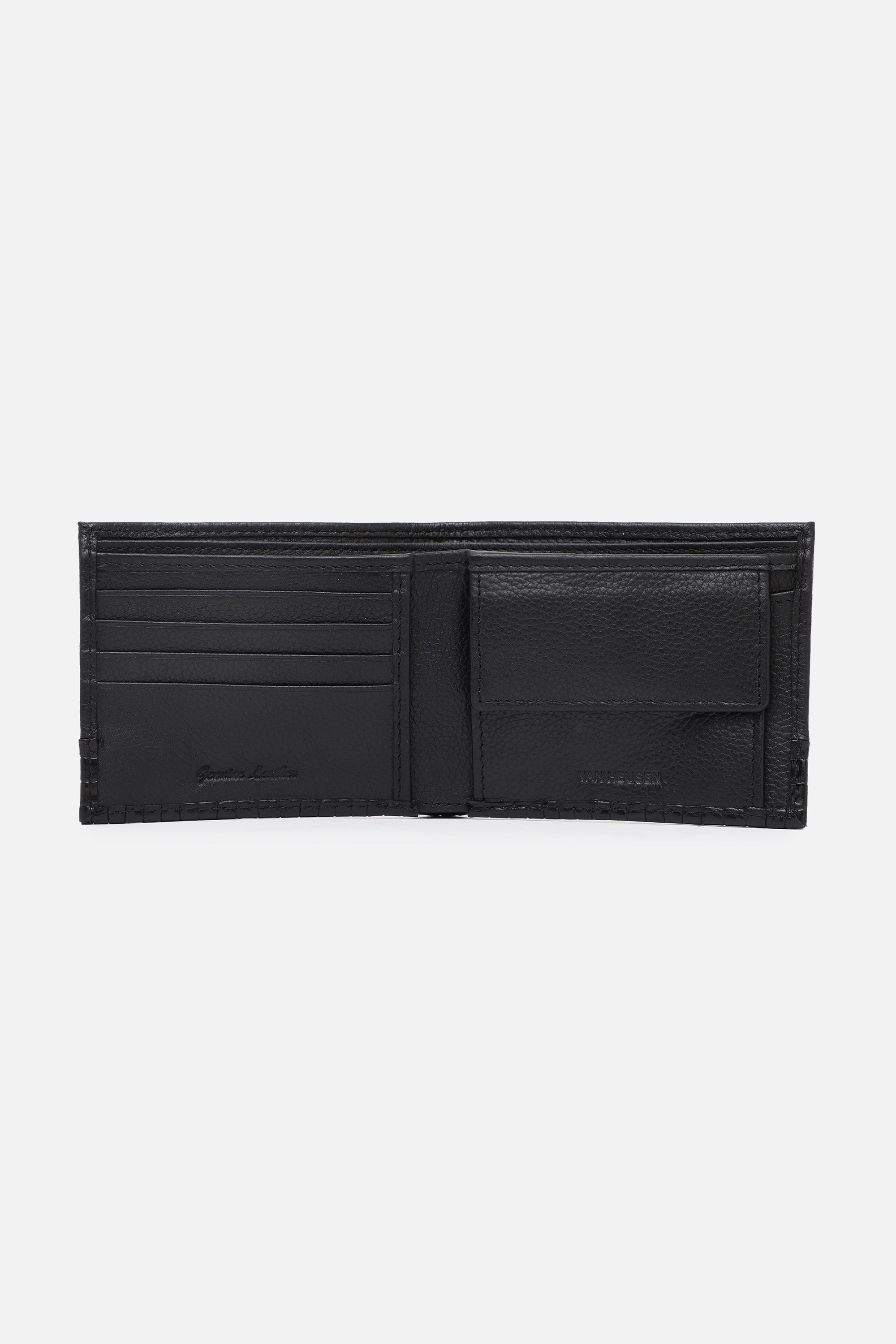 Men's Black Textured Bi-Fold Leather Wallet