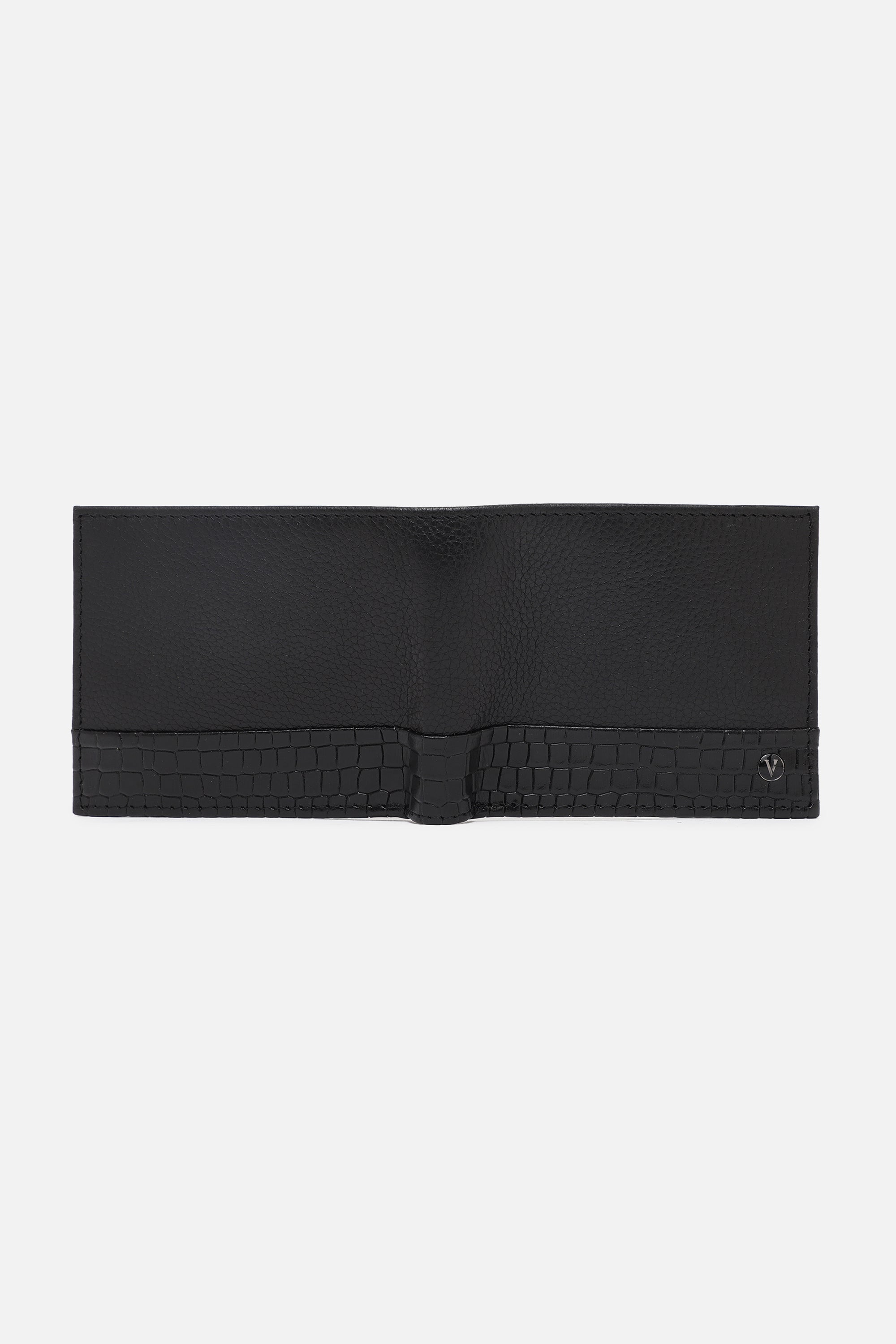 Men's Black Textured Bi-Fold Leather Wallet