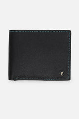 Men's Black Textured Bi-Fold Leather Wallet