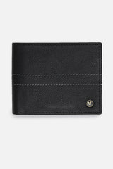 Men's Black Textured Bi-Fold Leather Wallet