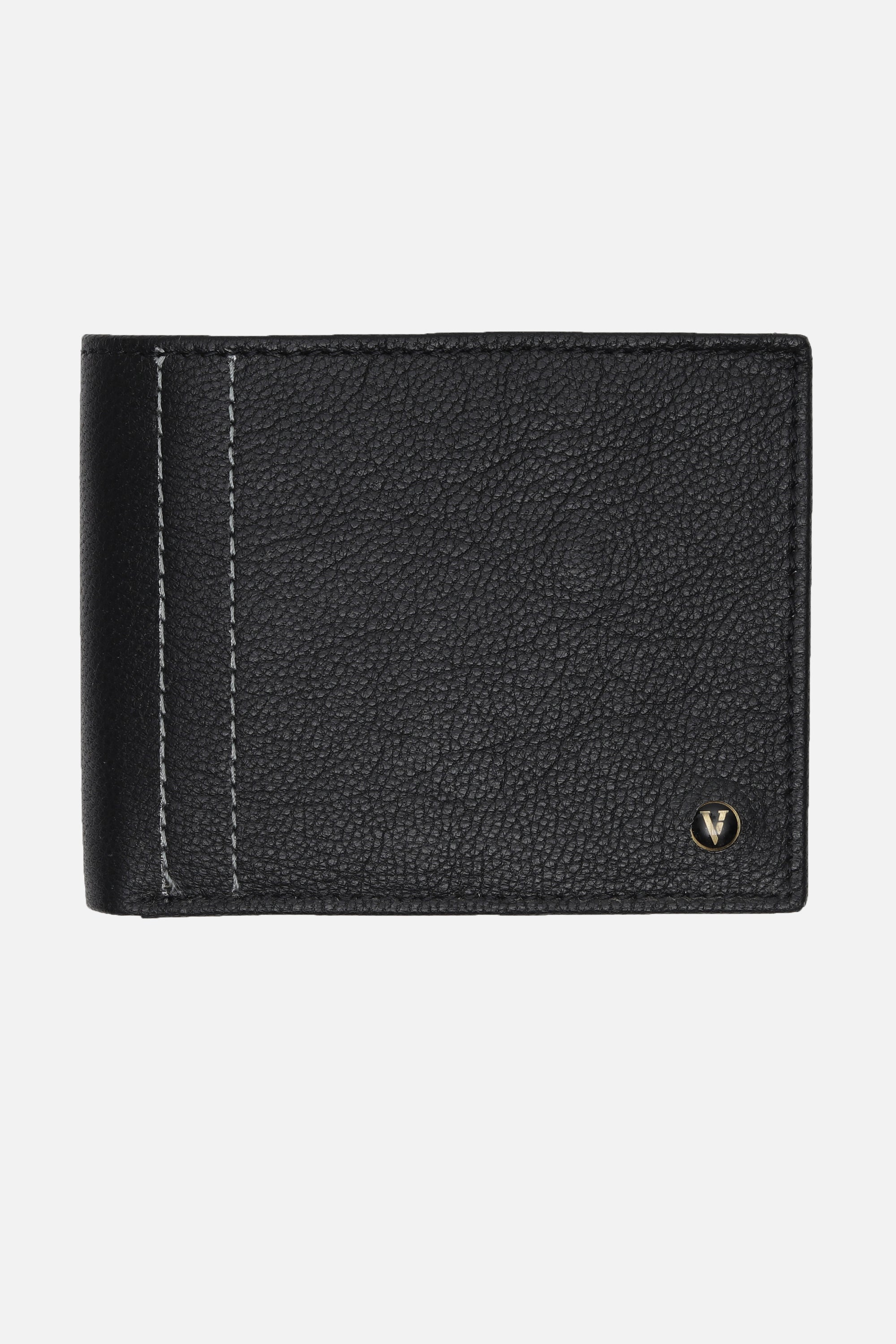 Men's Black Textured Bi-Fold Leather Wallet