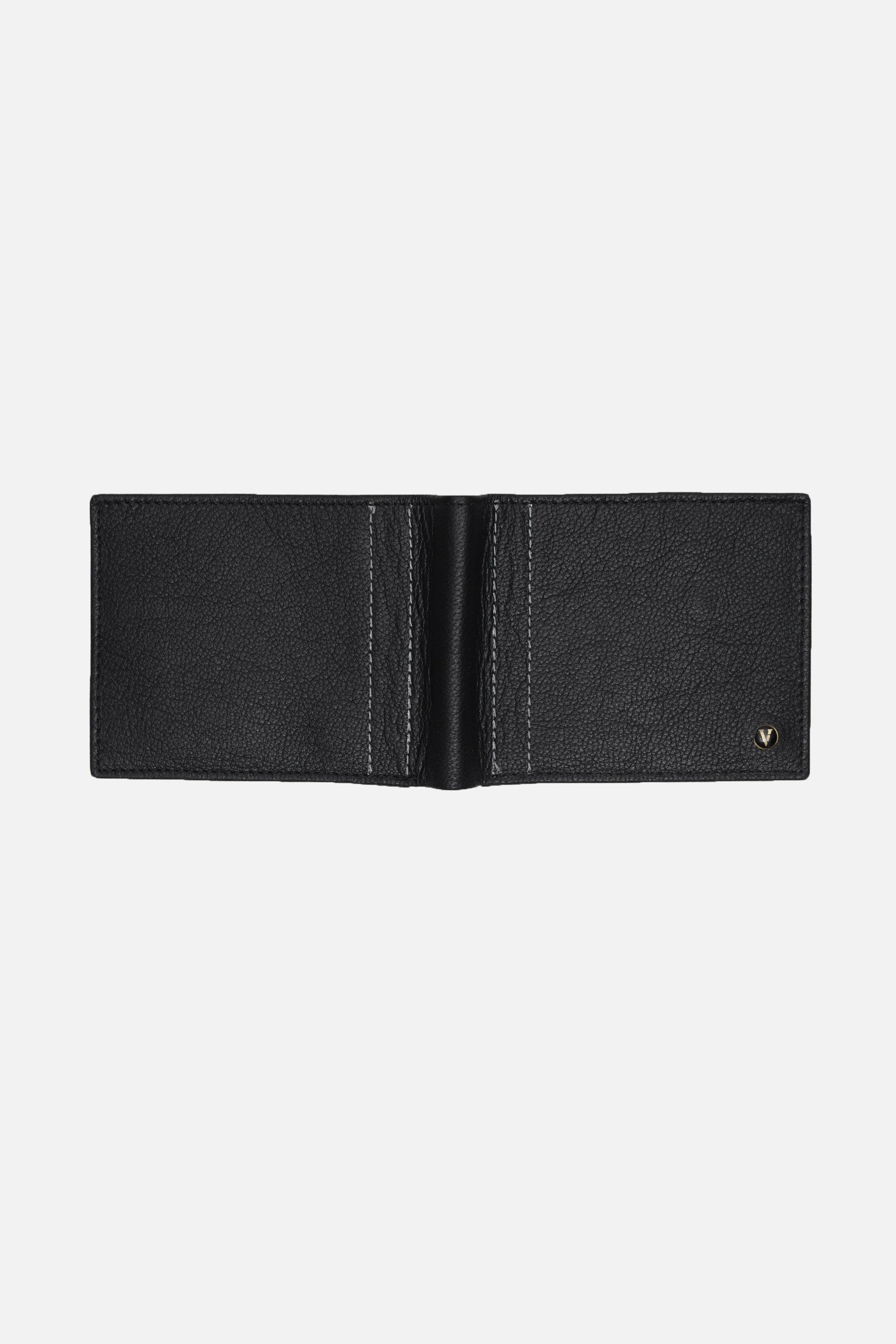 Men's Black Textured Bi-Fold Leather Wallet