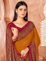 Women's Crepe Mustard Printed Designer Saree With Blouse Piece