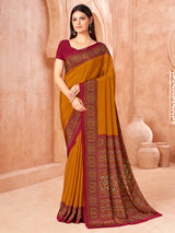 Women's Crepe Mustard Printed Designer Saree With Blouse Piece